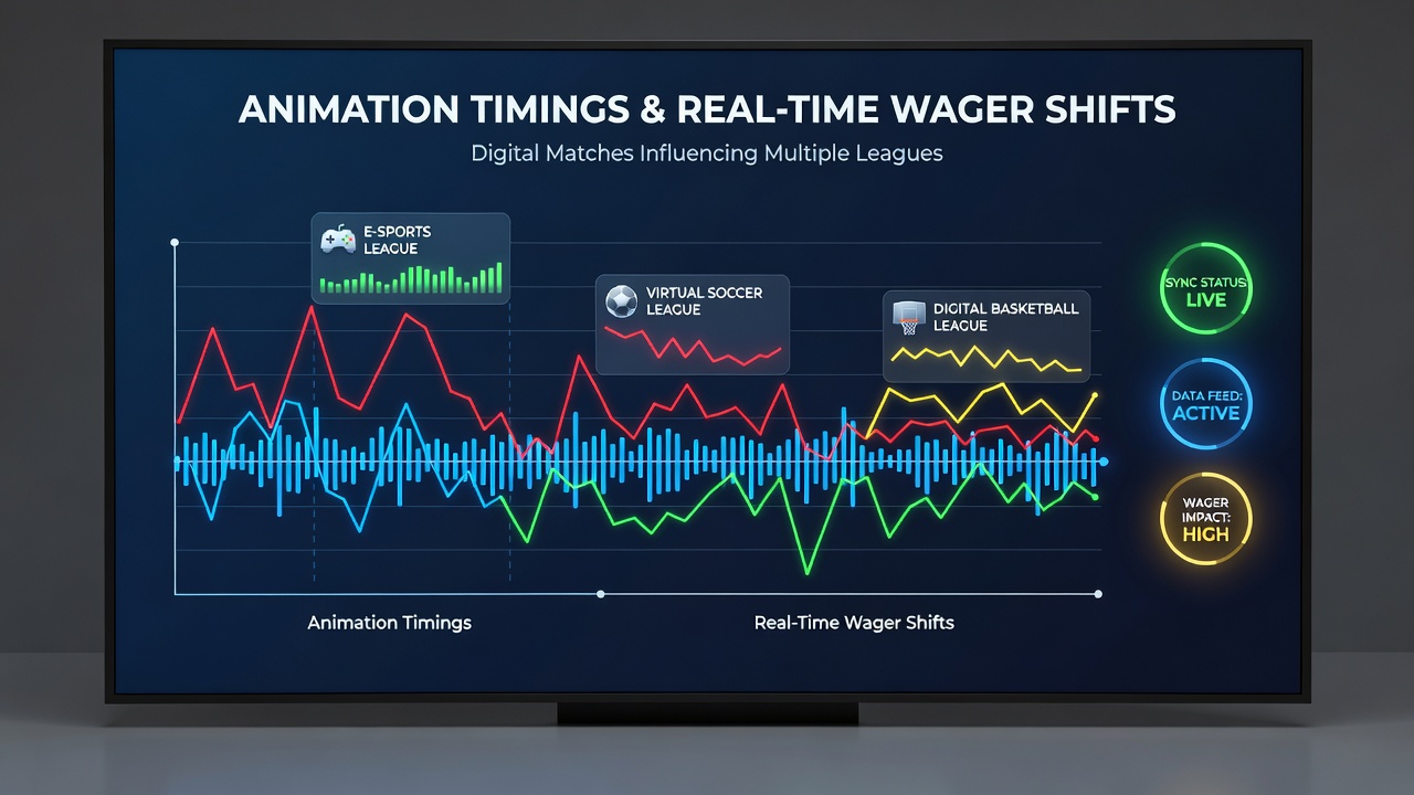 Live betting terminal displaying shifting odds synchronized with incoming animation timing metrics from multiple digital sports