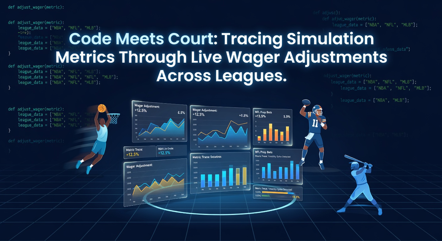 Visualization of simulation metrics feeding into live sports wager adjustments across multiple leagues