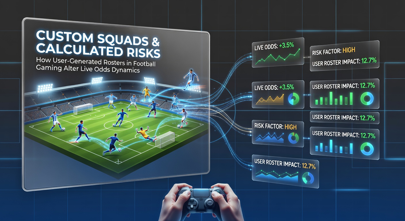 Custom football gaming squads displayed on a screen with betting odds overlays showing roster impacts