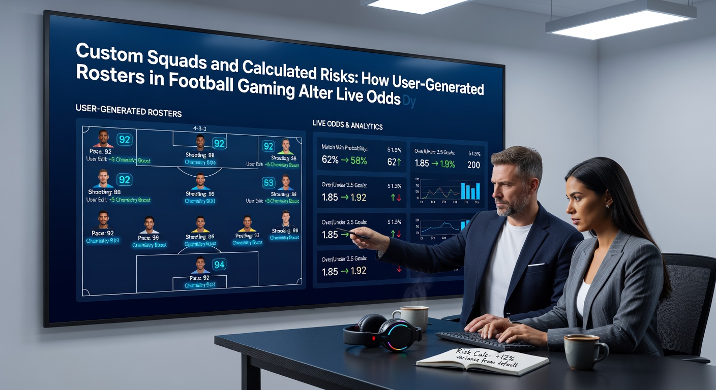 Live odds screen updating dynamically during a football match with gaming roster data indicators