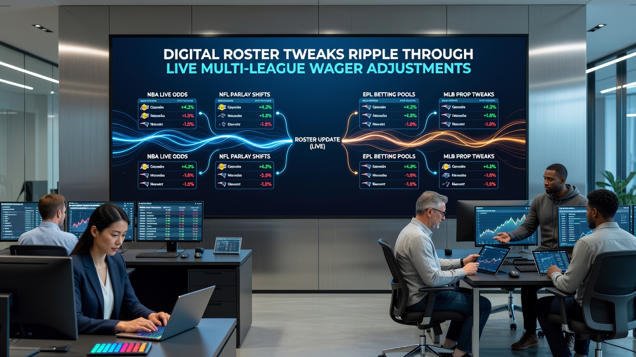 Live betting interface displaying adjusted odds after simulation roster changes across multiple sports leagues