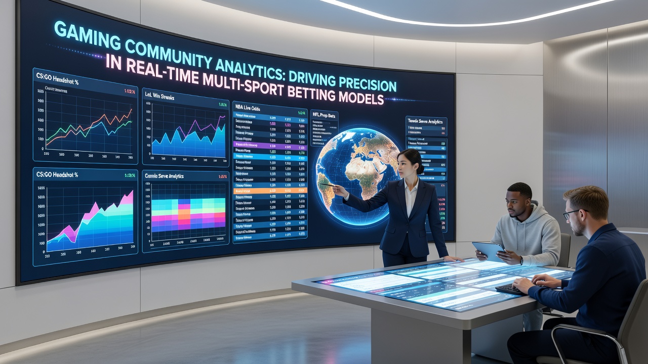 Real-time analytics dashboard showing multi-sport betting model inputs from gaming communities