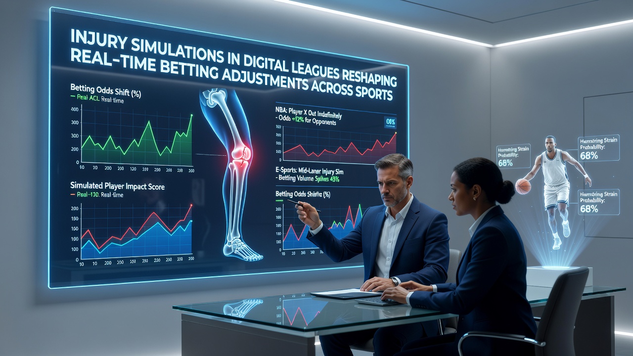 Analyst workstation showing synchronized injury simulation outputs and live odds movement graphs across multiple sports betting interfaces