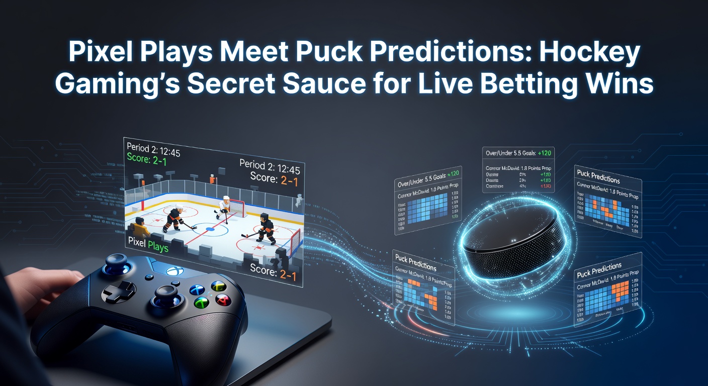 Dynamic screenshot of an NHL video game simulation showing fast-paced puck action on virtual ice with overlaid real-time betting odds