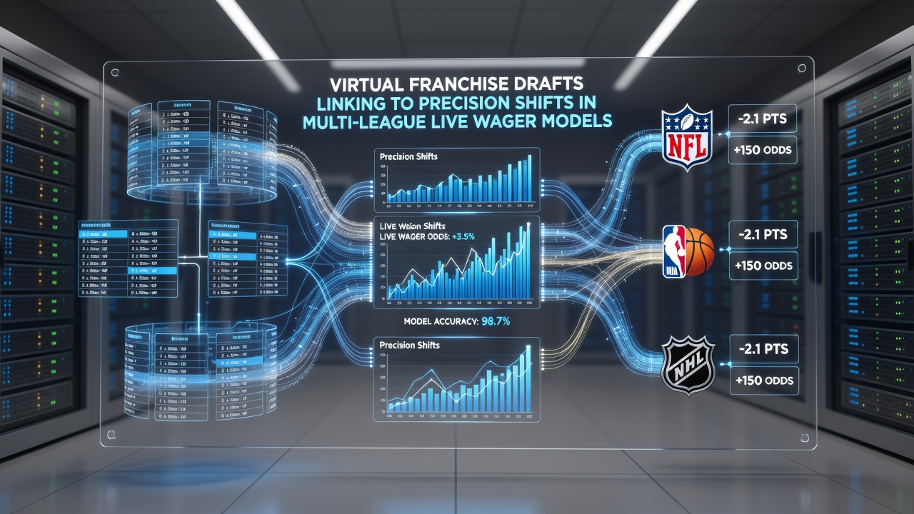 Virtual franchise draft interface showing player selection in a simulation game connected to live betting analytics dashboards
