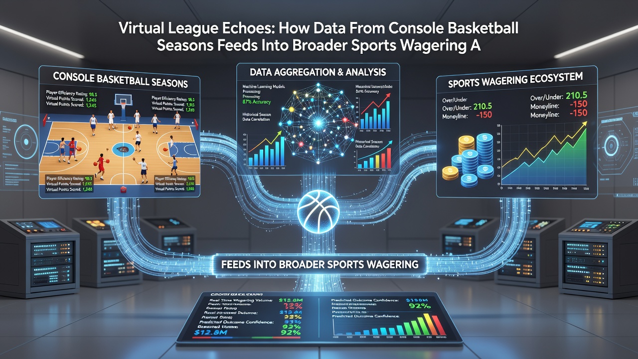 Data visualization showing simulation metrics flowing into multi-sport wagering algorithm dashboards
